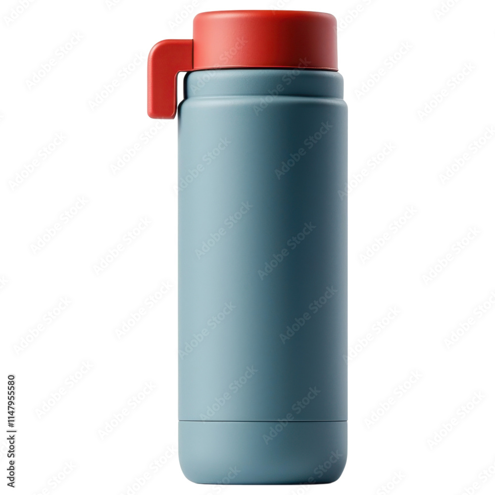 A sleek, modern thermos featuring a red lid and a blue body, designed for keeping beverages hot or cold, white background, transparent background. A sleek, modern thermos featuring a red lid and a blue body, designed for keeping beverages hot or cold, white background, transparent background.