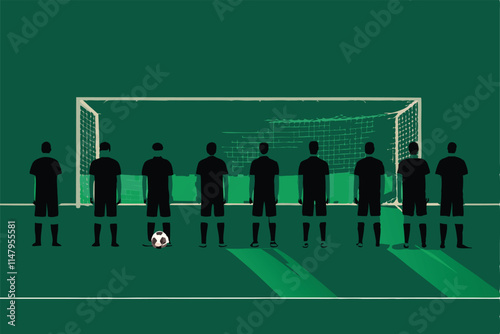 Dynamic visualization of a penalty shootout sequence; goalkeeper diving, ball trajectory, player's expression.