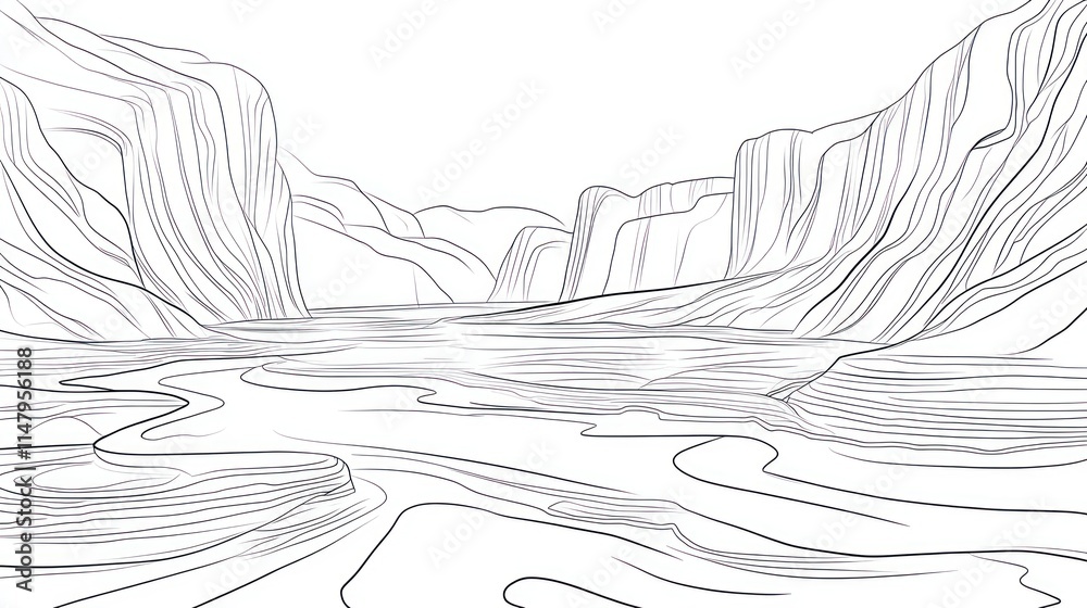 Fototapeta premium Abstract Line Drawing of a Mountainous Landscape