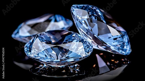 Obraz na płótnie Luminous Blue Diamonds Close-up of Sparkling Gemstones on Black Reflective Surface w salonie