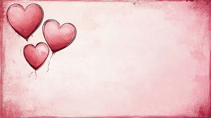 A pink background with hearts in the upper left corner, with empty space for writing on it. The border is dark red and has a distressed texture. There's an outline around each heart to make them stand