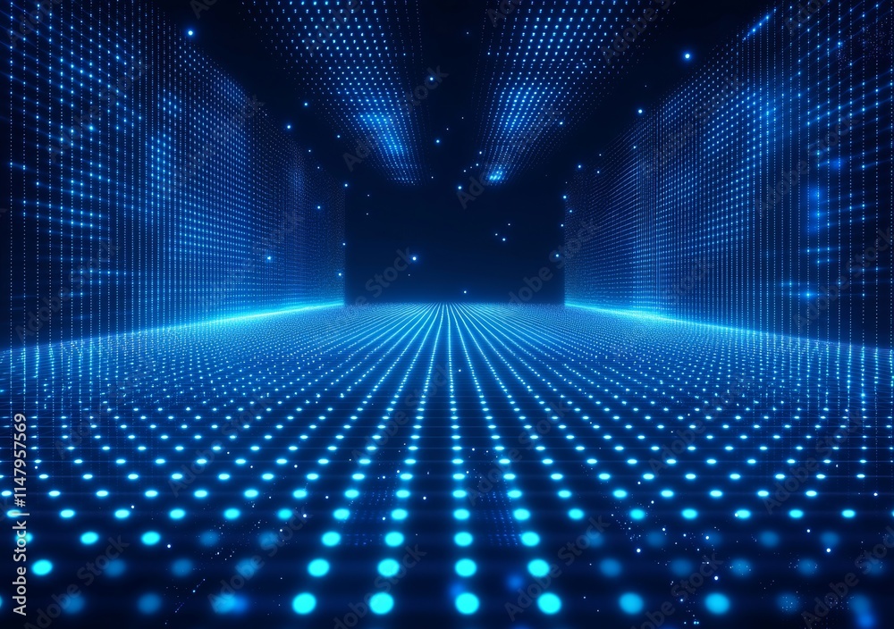 Digital Environment With Glowing Blue Lights Creating a Futuristic Atmosphere Resembling a Virtual Space Digital Environment With Glowing Blue Lights Creating a Futuristic Atmosphere Resembling a Virtual Space