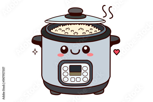 Cooking rice with a electric cooker. Vector illustration in cartoon style.