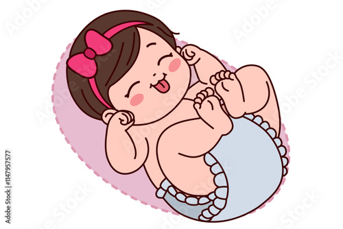 Baby cute. Changing a baby’s diaper. Vector illustration in cartoon style.