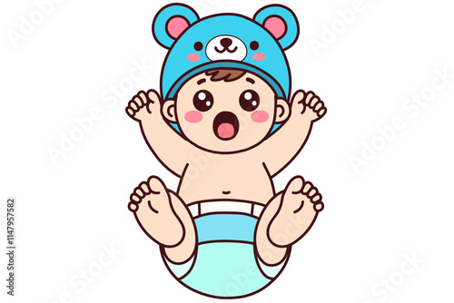 Baby cute. Changing a baby’s diaper. Vector illustration in cartoon style.