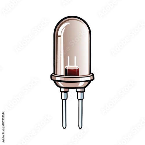 Create a realistic vector illustration of an LED diode, showcasing its internal structure and transparent casing with visible traces.