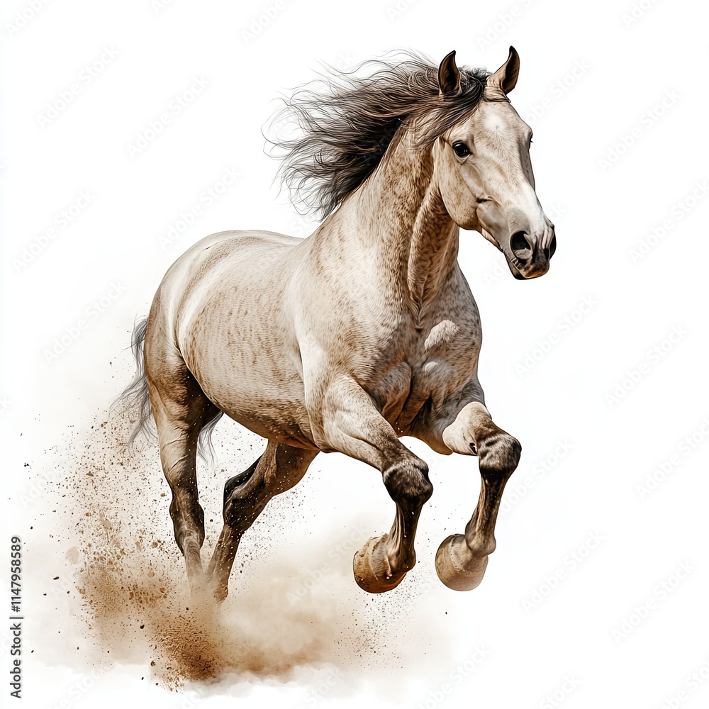 Obraz premium A horse is running through the sand, with its mane flying behind it