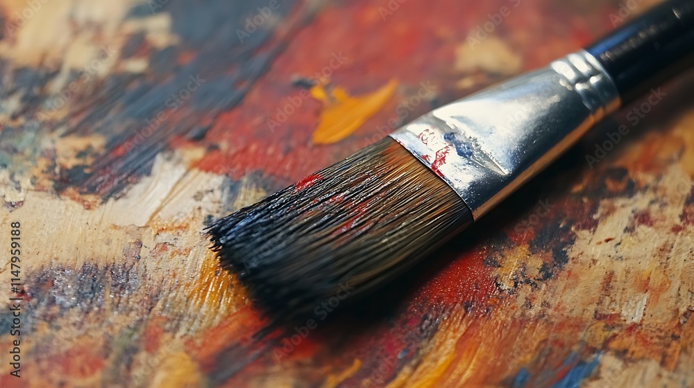 Close-up of Paintbrush on a Colorful Artist's Palette Close-up of Paintbrush on a Colorful Artist's Palette