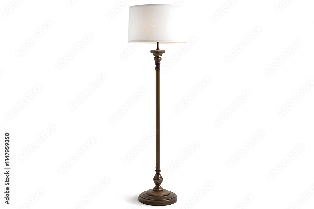 Classic floor lamp with a bronze finish and white shade, isolated on a white background, professional photography. Classic floor lamp with a bronze finish and white shade, isolated on a white background, professional photography.