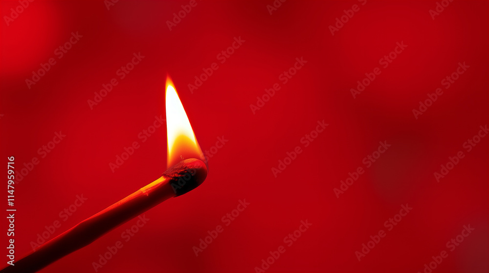 Lit Matchstick on Vibrant Red Background Lit Matchstick on Vibrant Red Background