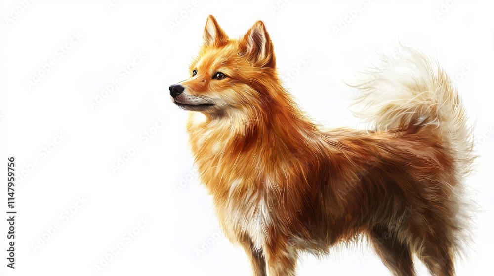 Obraz premium Golden Fur Dog Portrait Against White Background in Soft Lighting