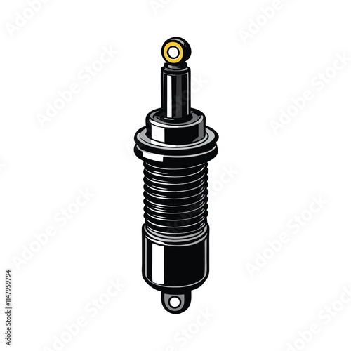 Create a highly realistic vector illustration of a DC barrel jack, showcasing internal components with precise detail and accurate dimensions.  Include metallic sheen and clear labeling.