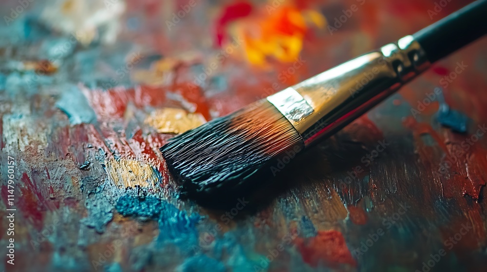 Close-up of a Paintbrush on a Vibrant Artist's Palette Close-up of a Paintbrush on a Vibrant Artist's Palette