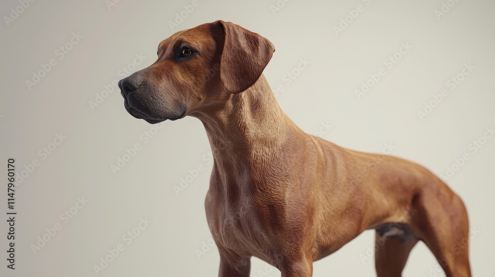 Realistic 3D Model of a Standing Brown Dog Against Neutral Background Realistic 3D Model of a Standing Brown Dog Against Neutral Background