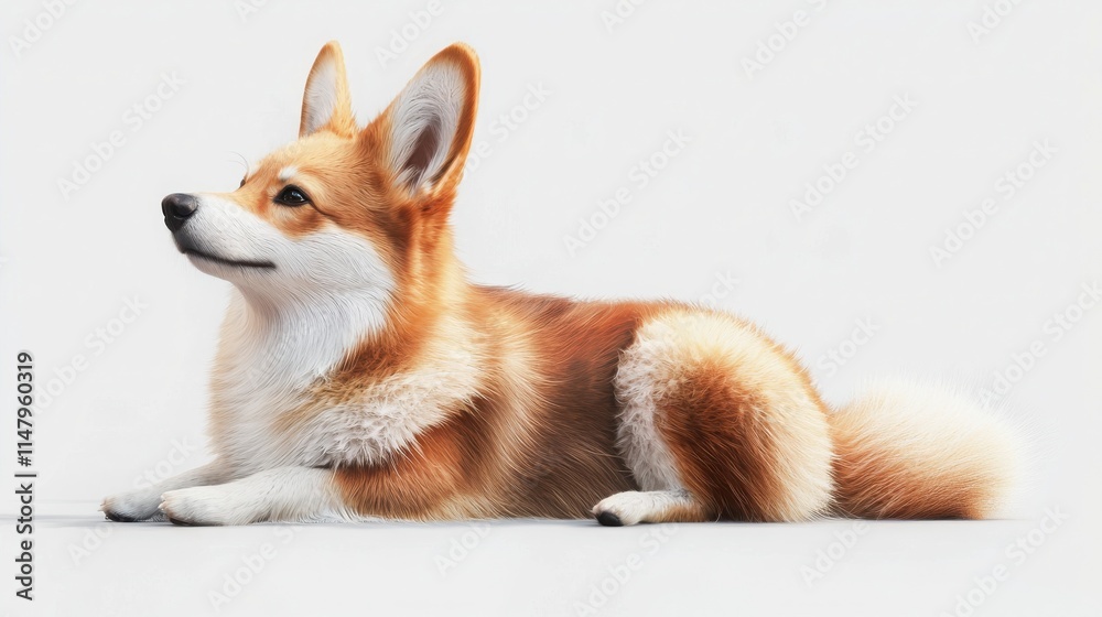 Fototapeta premium Playful Corgi Relaxing on a Bright White Background