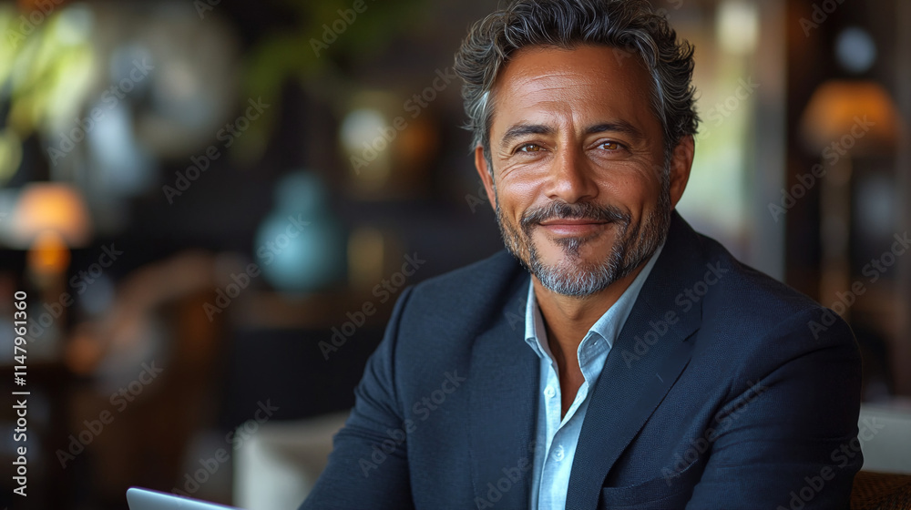 Headshot Close-Up Portrait of an Hispanic Indian or Latin Handsome smiling Businessman against blurred Office Background Headshot Close-Up Portrait of an Hispanic Indian or Latin Handsome smiling Businessman against blurred Office Background