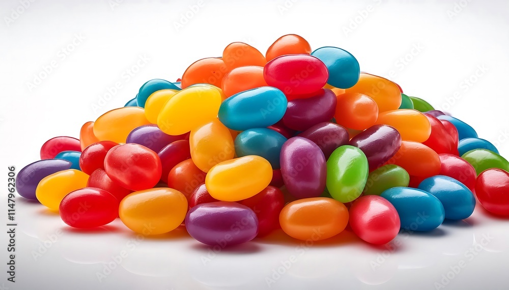 A colorful pile of jelly beans is centered against a clean white background A colorful pile of jelly beans is centered against a clean white background