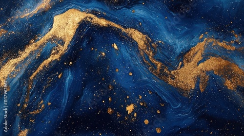 Cosmic elegance golden light particles on indigo canvas photo