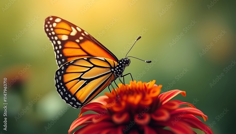 Monarch Butterfly on a Red Flower in Sunlight Monarch Butterfly on a Red Flower in Sunlight
