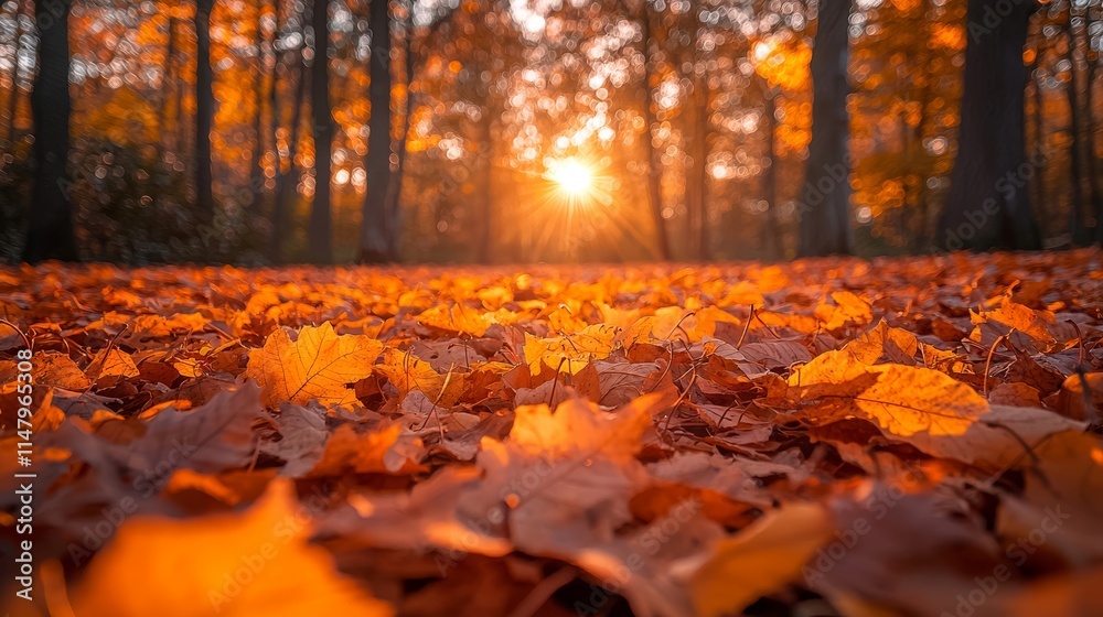 Autumn Forest Landscape With Golden Leaves and Sun Rays Shining Through Trees at Sunset Autumn Forest Landscape With Golden Leaves and Sun Rays Shining Through Trees at Sunset