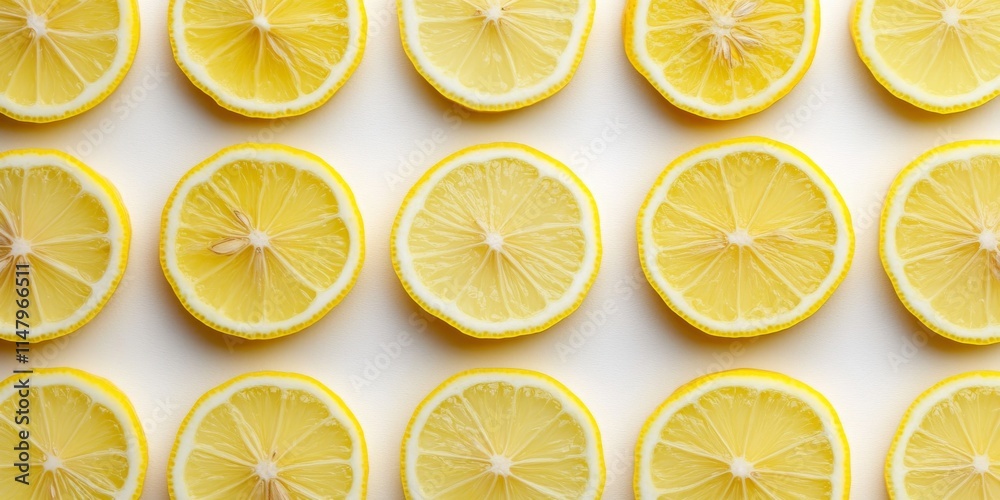A row of sliced lemons on a white background A row of sliced lemons on a white background