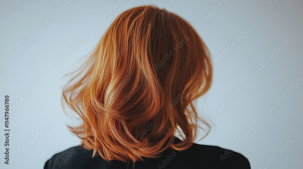 Fototapeta premium Beautiful model girl with Orange brown hair strand,silky healthy chestnut wavy hair strand,hair wavy ribbon,Keratin straightening,Treatment,straight long hair,procedures,Smooth hairstyle.
