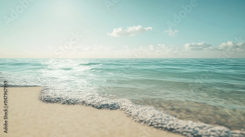 Serene Ocean Waves Gently Lap Sandy Shore