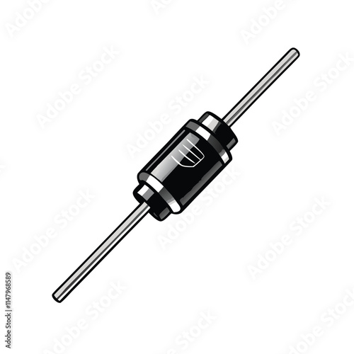 Create a highly realistic vector illustration of a Zener diode, showcasing its internal structure with a meticulously detailed black body.  Emphasis on precise technical accuracy.