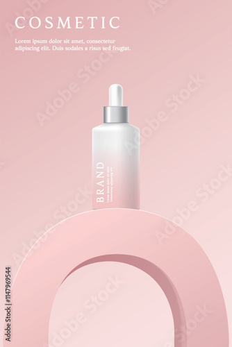 Cosmetics and skin care product ads template on pink geometrical  background.