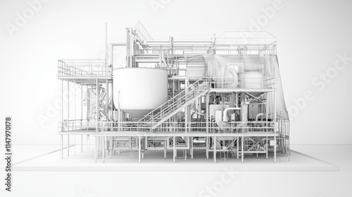 imagine prompt: Minimalist industrial process, showcasing clean, abstract representations o