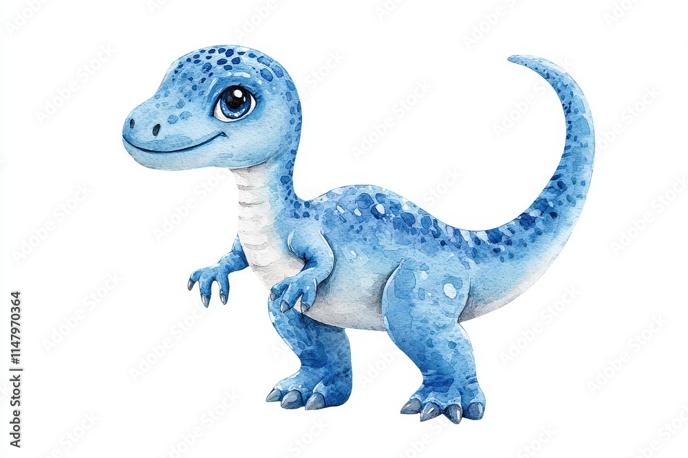Obraz premium Charming Blue Dinosaur in Watercolor Style Perfect for Children's Artwork and Educational Materials