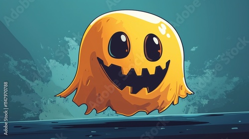 Yellow halloween ghost floating with grunge background