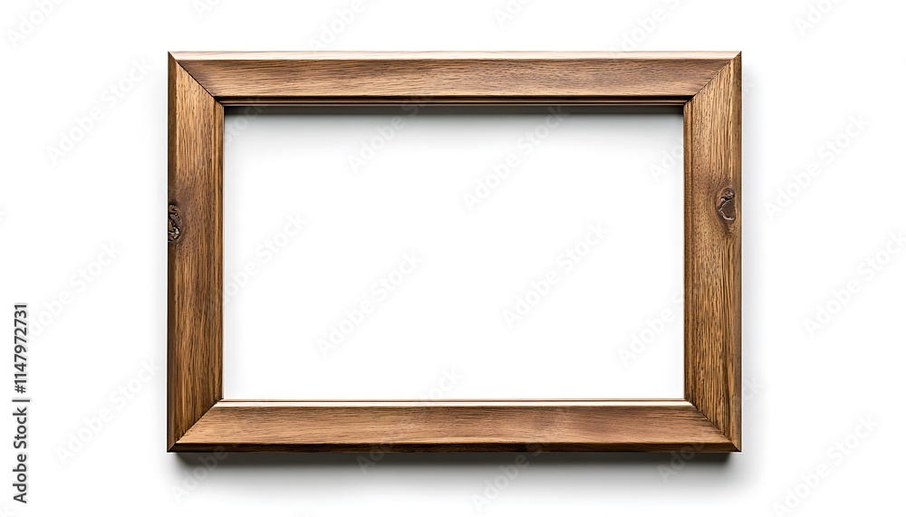 Classic oak frame with a polished look, isolated from above on a white background, detailed high-resolution photography. Classic oak frame with a polished look, isolated from above on a white background, detailed high-resolution photography.