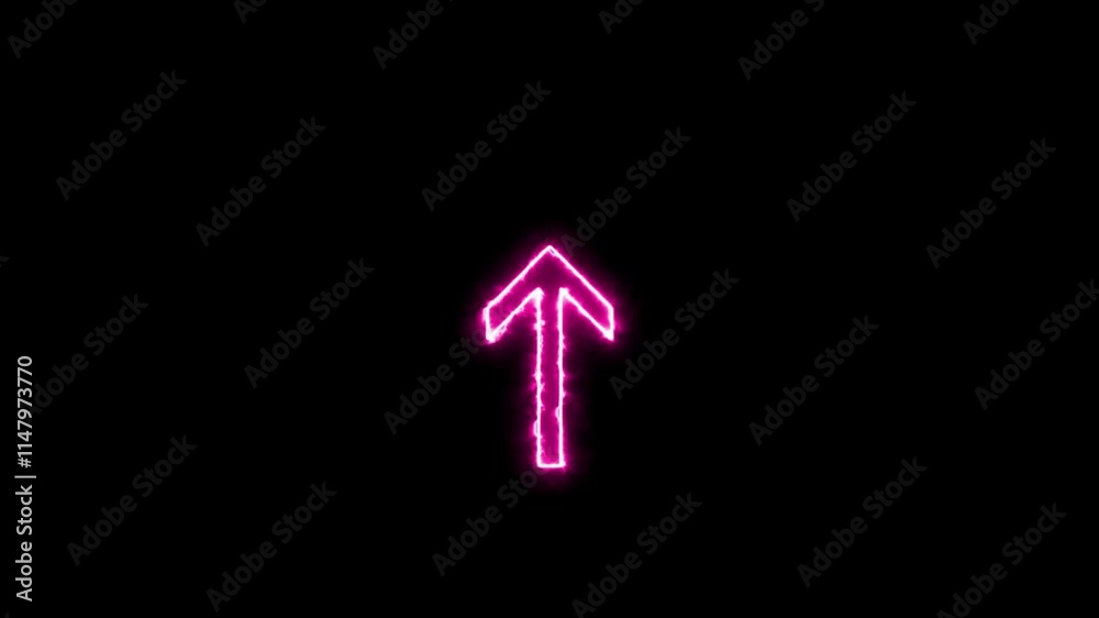 Direction arrow up neon light glowing sign icon magenta red color animation. Black background 4k video. Direction arrow up neon light glowing sign icon magenta red color animation. Black background 4k video.