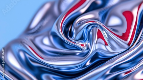 Obraz na plátně Abstract Liquid Metal Swirls Blue, Silver, and Crimson Reflections