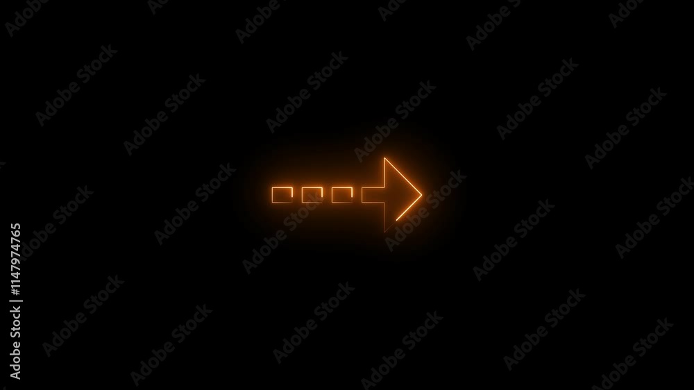 Direction arrow right neon light glowing sign icon orange color animation. Black background 4k video. Direction arrow right neon light glowing sign icon orange color animation. Black background 4k video.