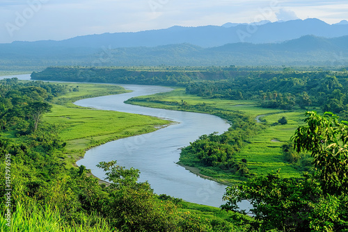 River delta with winding waterways and lush vegetation teeming with wildlife photo