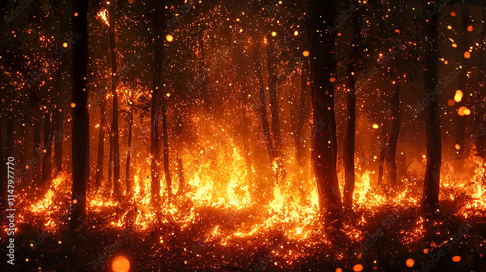 激しく燃え上がる森林(山火事)の風景 激しく燃え上がる森林(山火事)の風景