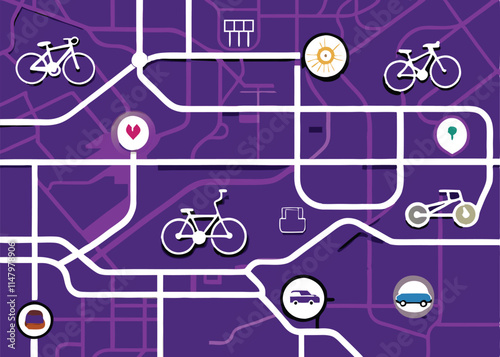 Create a detailed city map illustrating a comprehensive urban transportation network, highlighting metro lines, bus routes, and train stations.  Focus on visual clarity and modern design.