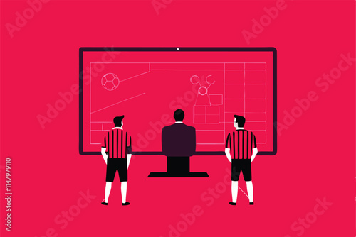 VAR review process  A referee examines a slow-motion replay on a monitor to make a crucial decision.