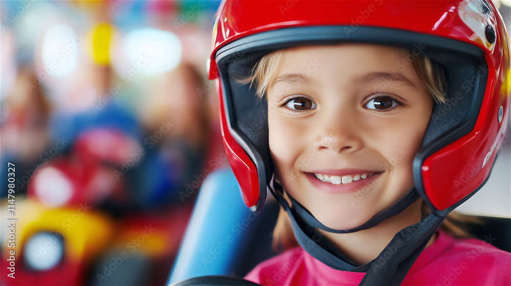 Happy child wearing a red helmet, smiling joyfully at the camera in a vibrant outdoor setting. The image conveys childhood safety and playful energy. Happy child wearing a red helmet, smiling joyfully at the camera in a vibrant outdoor setting. The image conveys childhood safety and playful energy.