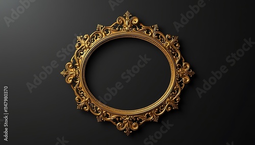Ornate Gold Circular Frame Against Dark Background