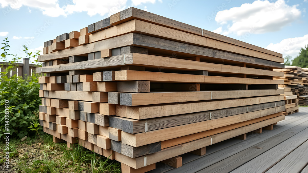 an isolated stack of timber used for decking. Generative AI an isolated stack of timber used for decking. Generative AI