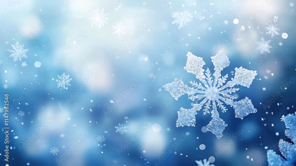 Sparkling snowflakes falling on a soft blue winter background. Sparkling snowflakes falling on a soft blue winter background.