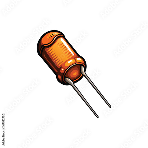 Create a vector illustration of a ceramic capacitor, showcasing its orange dielectric layer and metallic leads.  Detailed, clean lines are essential.