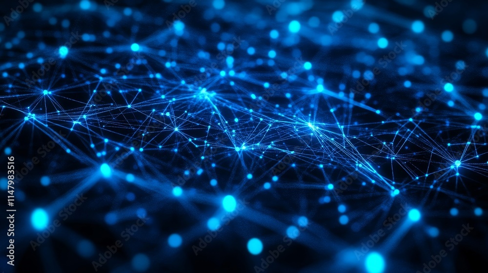 Intricate Network of Blue Glowing Connections Representing Technology and Communication in a Digital Landscape at Night Intricate Network of Blue Glowing Connections Representing Technology and Communication in a Digital Landscape at Night