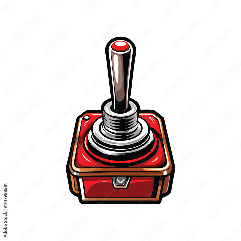 Create a sleek vector illustration of a red and metallic toggle switch in the ON position, emphasizing its polished texture and clean lines. Create a sleek vector illustration of a red and metallic toggle switch in the ON position, emphasizing its polished texture and clean lines.