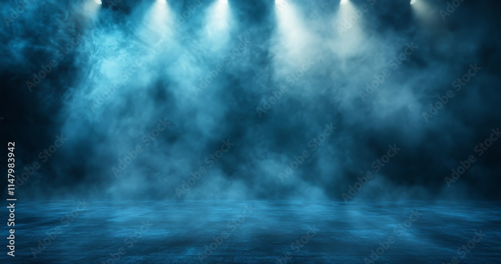 Blue Fog With Dramatic Lighting Creating a Mysterious Atmosphere on a Stage at Night