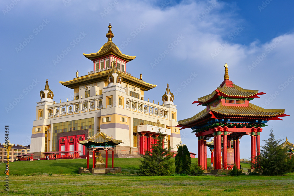 Fototapeta premium Beautiful view of the Golden Abode of Buddha in Elista, Kalmykia Republic of Russia