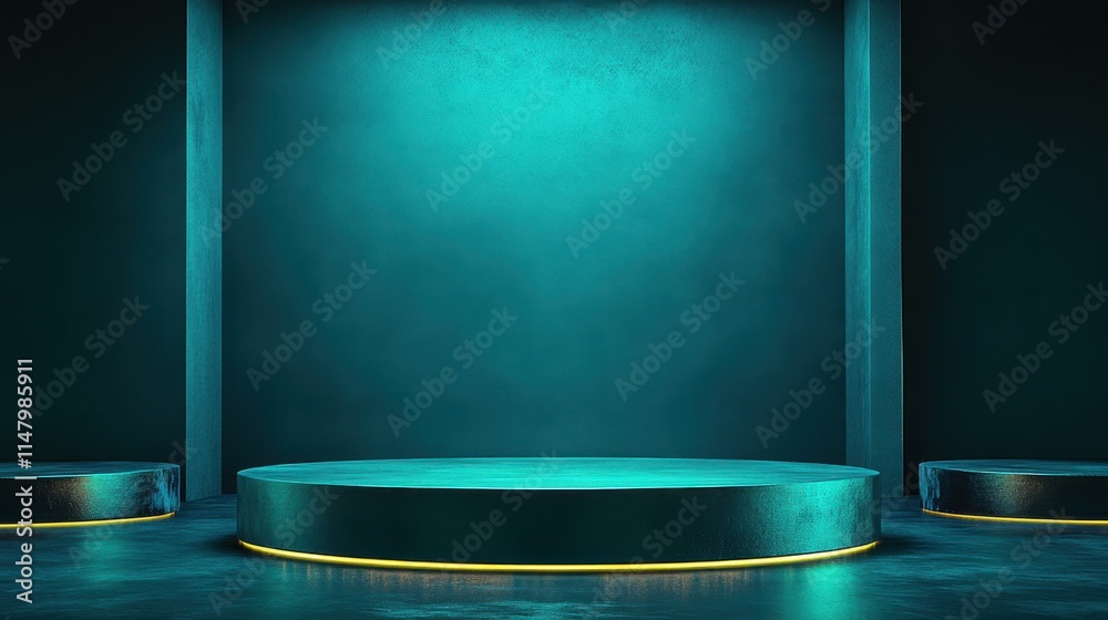 Teal Platform Display With Illuminated Base And Walls Teal Platform Display With Illuminated Base And Walls